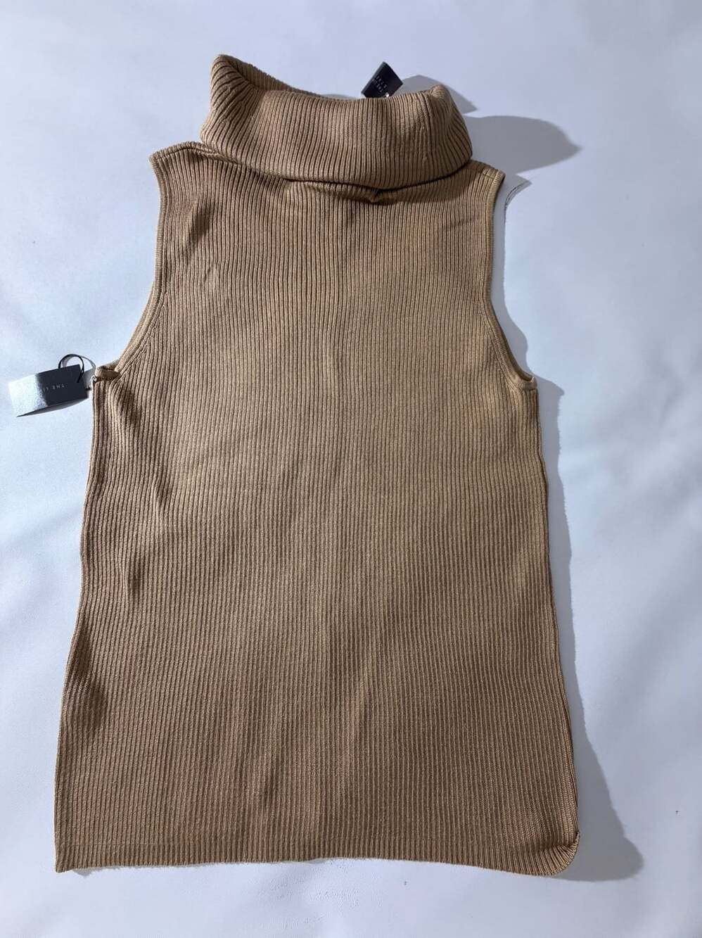 The Limited L Tan One Shoulder Silk Blend Ribbed Tops Off Shoulders NWT